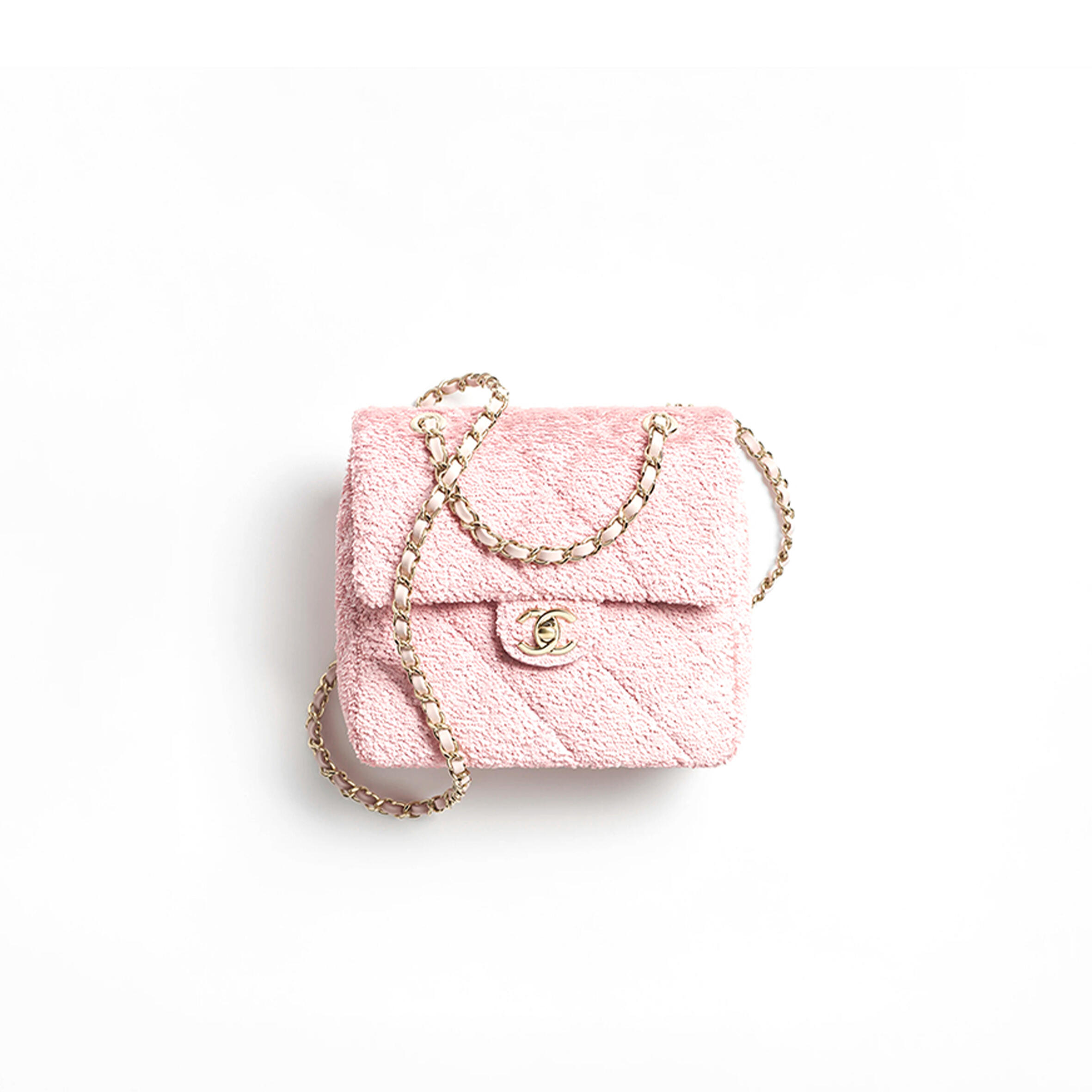 Ch**el backpack quilted sequins & gold-tone metal pink as5711 (21*17*7cm)